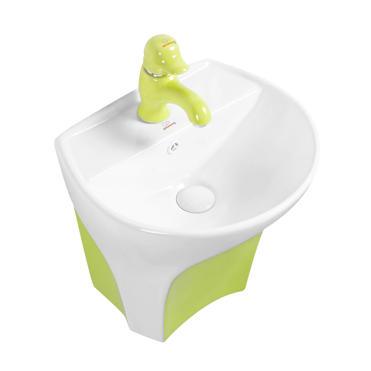 green and white cute children hanging bathroom sink
